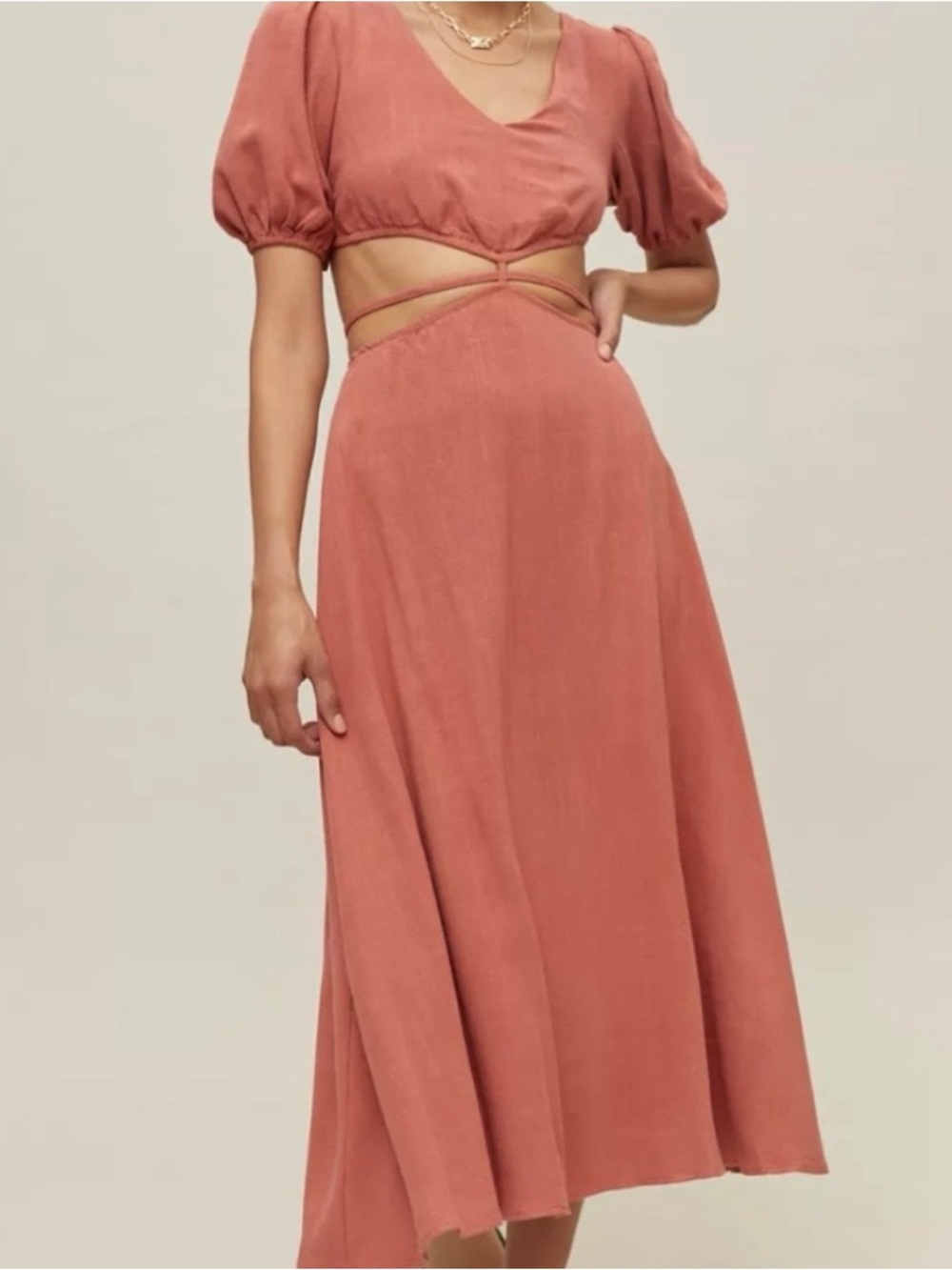Cutout Midi Skirt in Terracotta Pink
